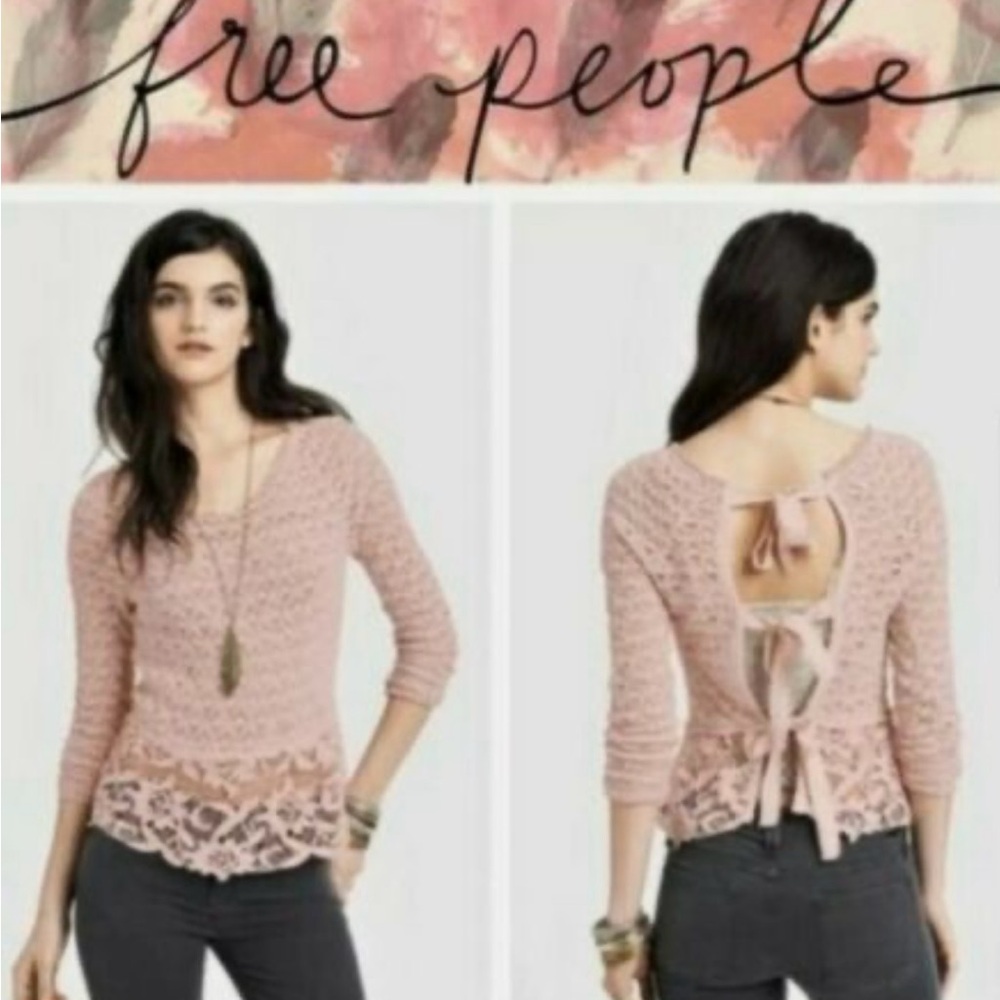 Free People Pointelle lace-tie back top - very coquette -size S